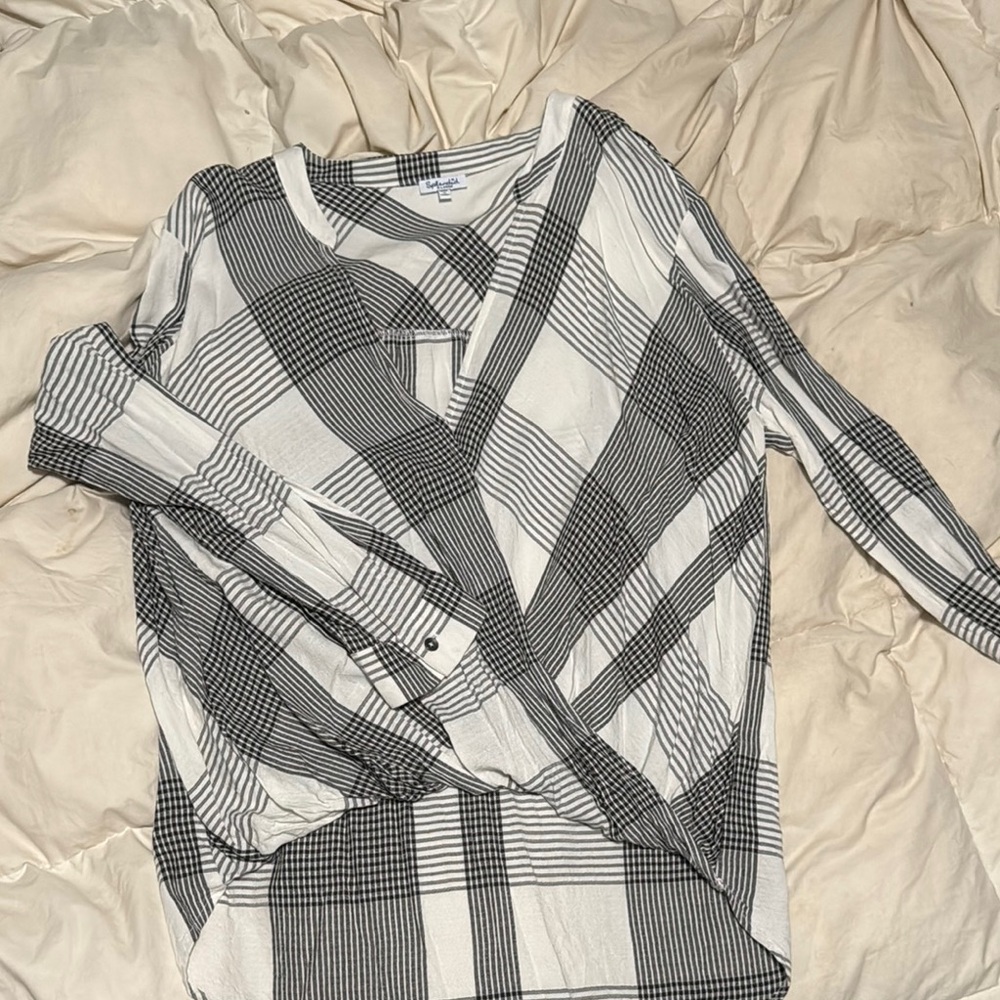 Splendid Black and White Plaid Blouse
